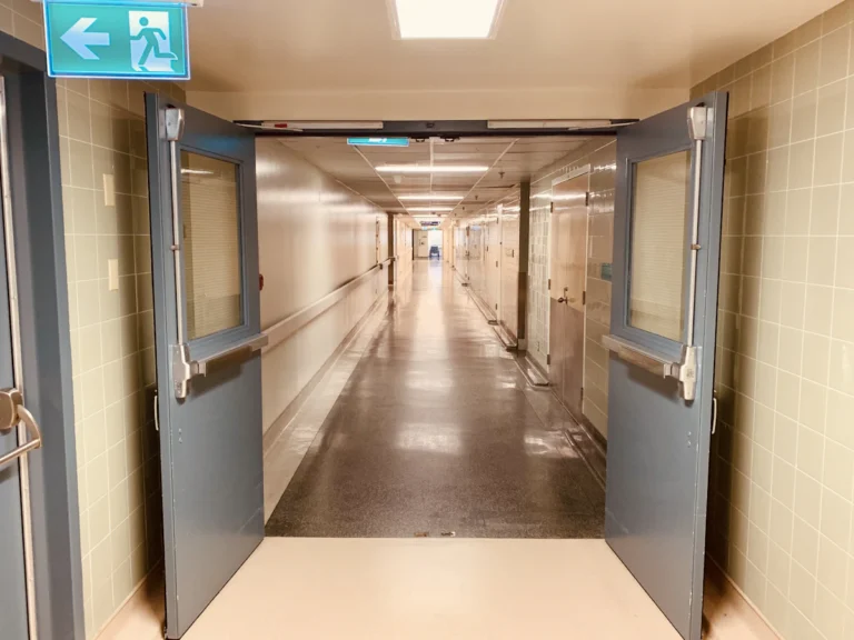 Hospital corridor connecting patient-care areas