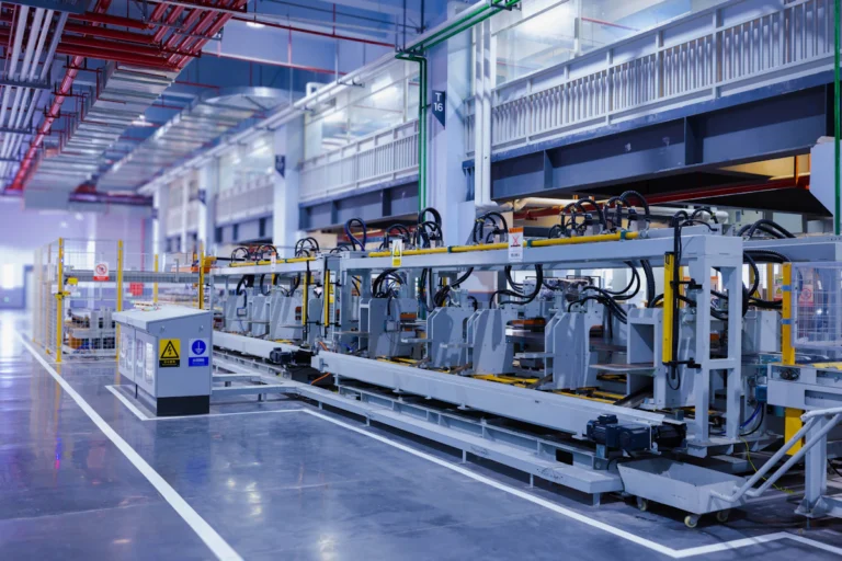 Automated manufacturing equipment inside an industrial production facility